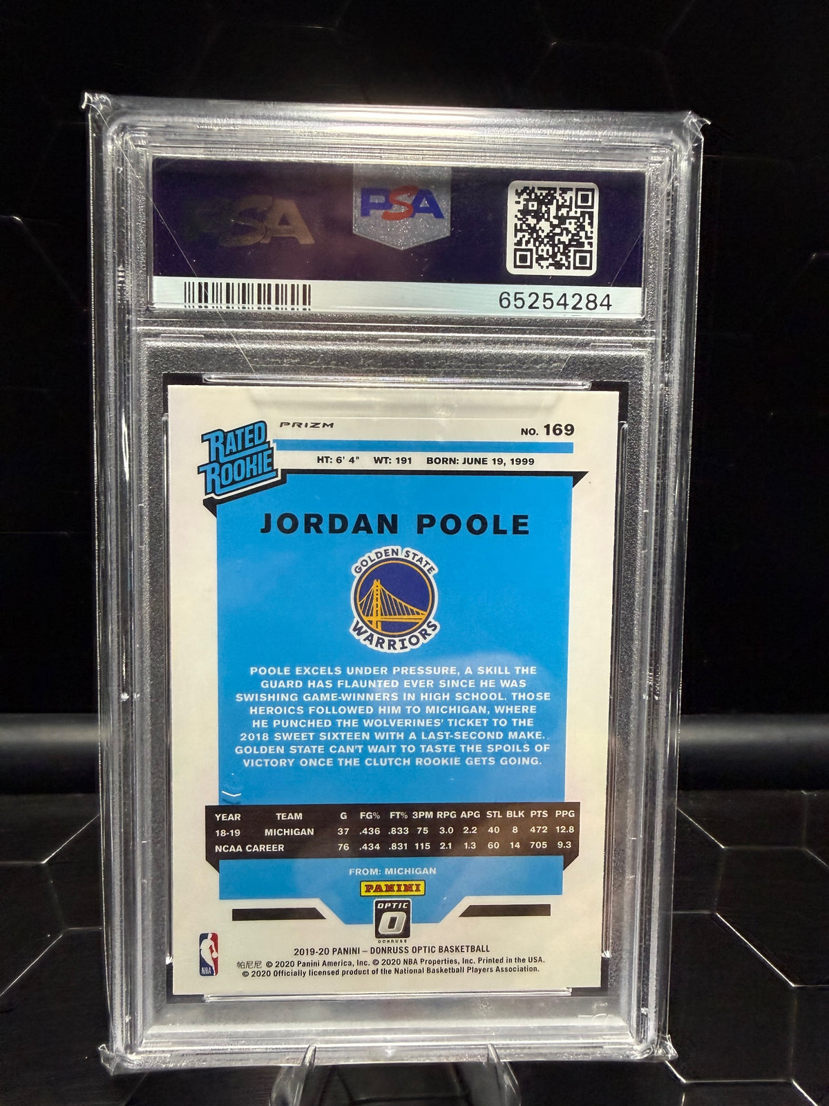 2019-20 Panini Donruss Optic Jordan Poole #169 Fanatics Rated Rookie PSA 10