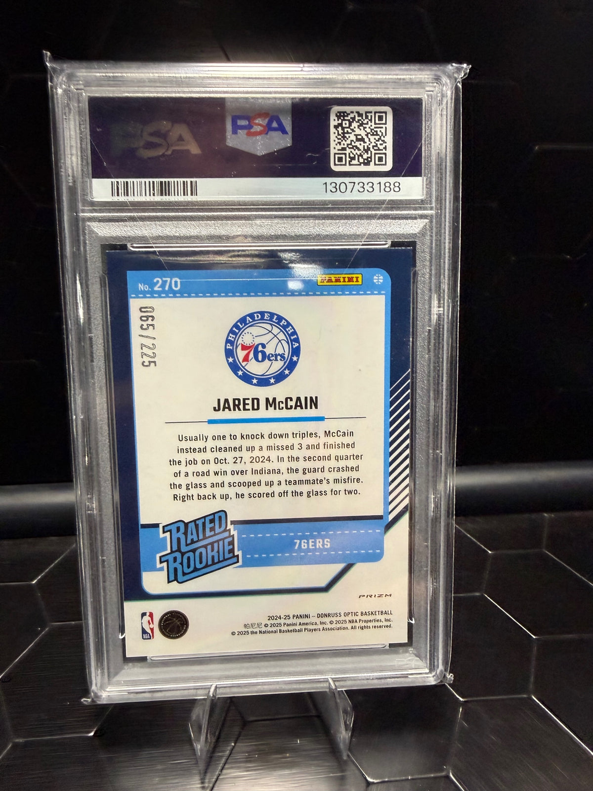 2024-25 Panini Donruss Optic Jared McCain #270 Aqua Rated Rookie 056/225 PSA 9