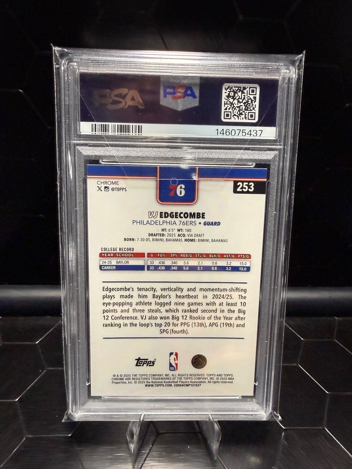 2025 Topps Chrome VJ Edgecombe #253 Red White and Blue Refractor RC PSA 8