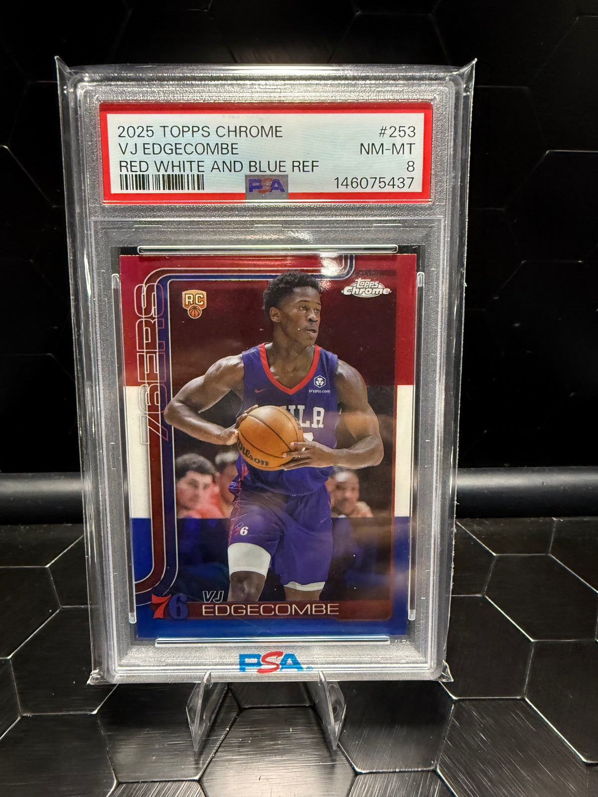2025 Topps Chrome VJ Edgecombe #253 Red White and Blue Refractor RC PSA 8
