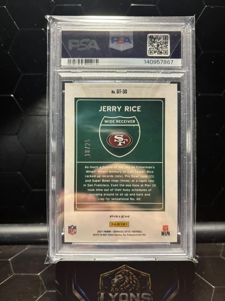 2021 Donruss Optic Jerry Rice #DT-30 Downtown Black Pandora /25 PSA 9
