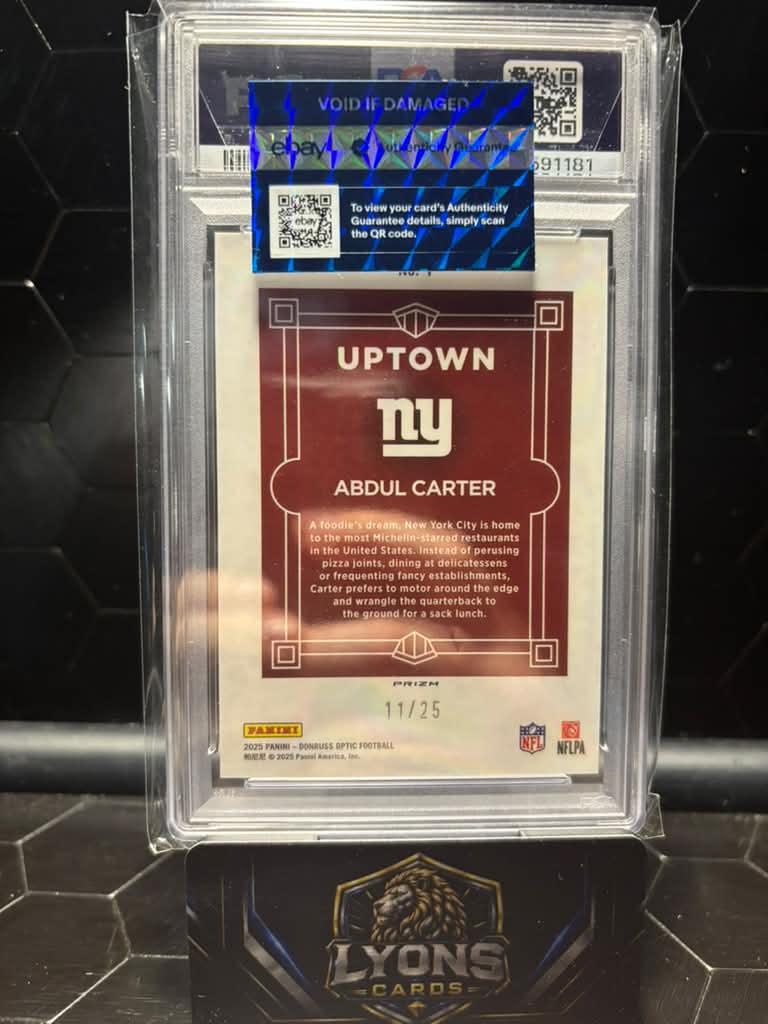 2025 Donruss Optic Abdul Carter #1 Uptown White Pandora RC /25 PSA 10