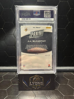 2024 Panini Black Friday J.J. McCarthy #RC13 Blue RC 48/50 PSA 10
