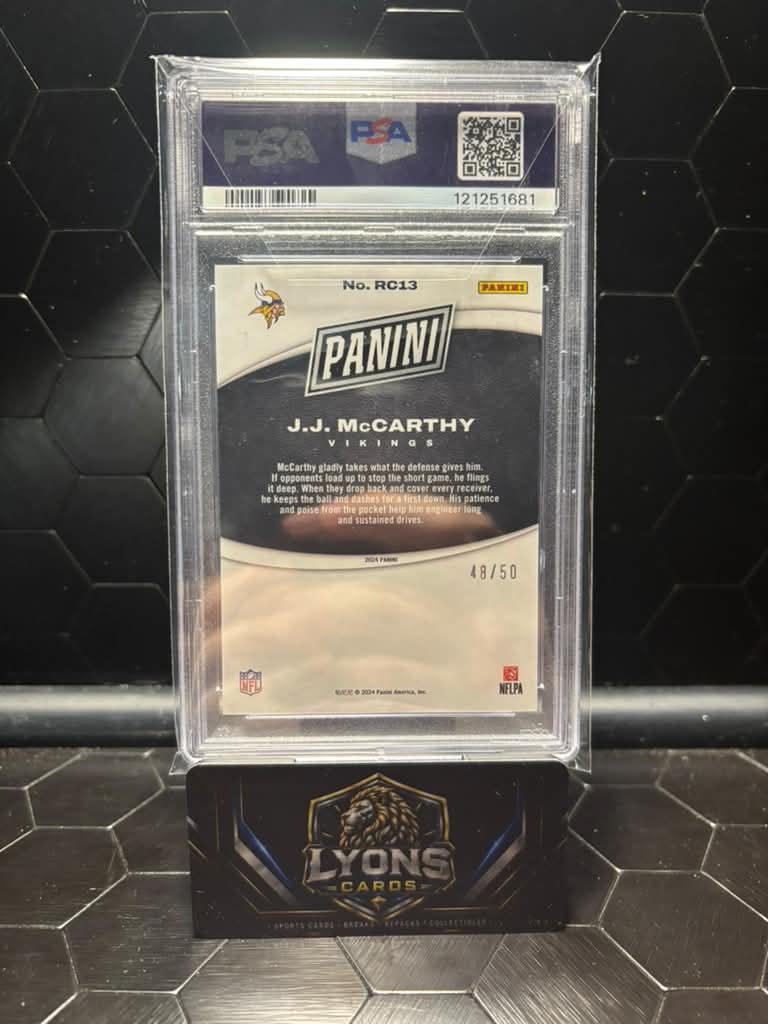 2024 Panini Black Friday J.J. McCarthy #RC13 Blue RC 48/50 PSA 10