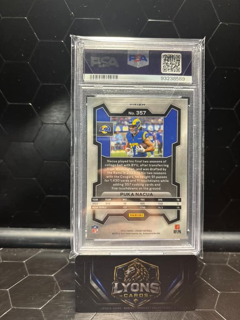 2023 Panini Prizm Puka Nacua #357 Green Ice Prizm RC PSA 10