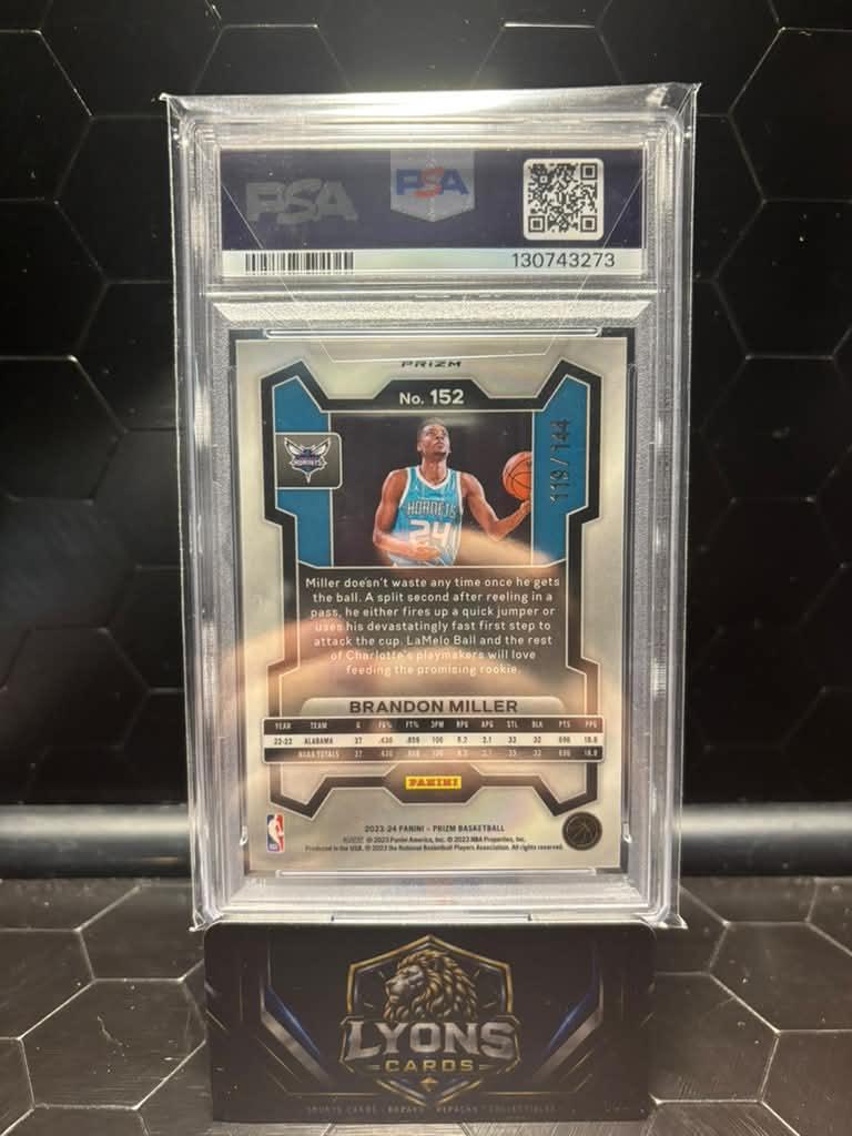 2023-24 Panini Prizm #152 Brandon Miller Blue Sparkle /144 PSA 10