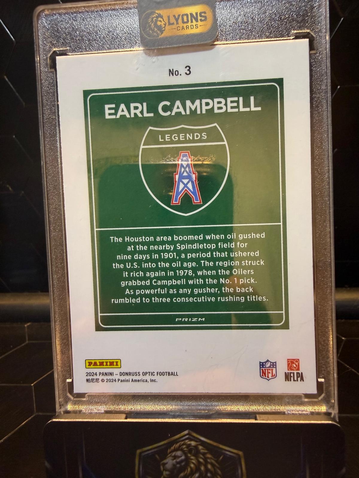 2024 Panini Donruss Optic Earl Campbell #3 Downtown Legends SSP