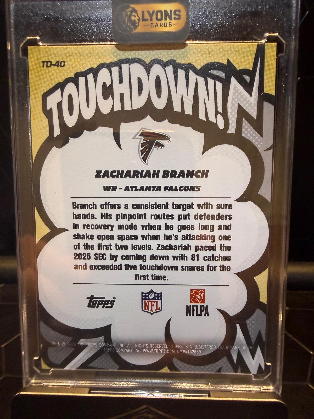 2026 Topps Flagship Zachariah Branch #TD-40 “Suddenly… Touchdown!” RC SSP