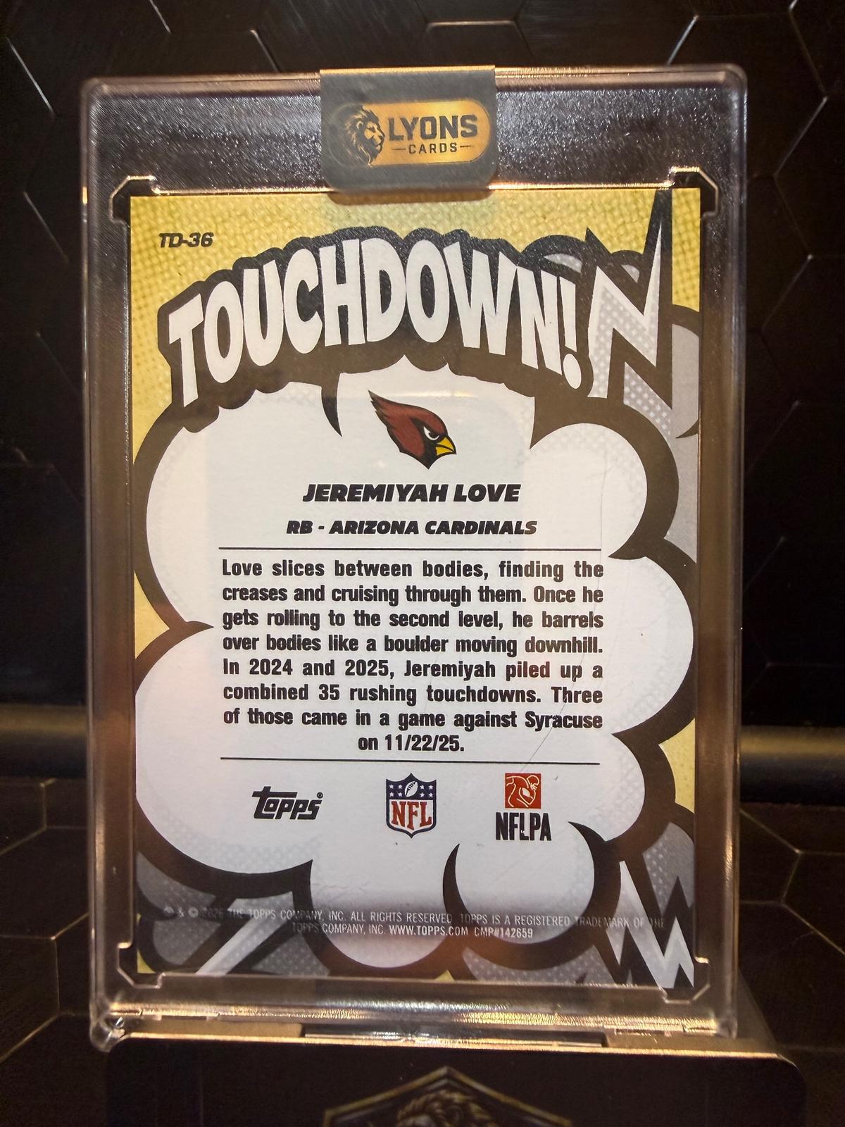 2026 Topps Flagship Jeremiyah Love #TD-36 “Suddenly… Touchdown!” RC SSP