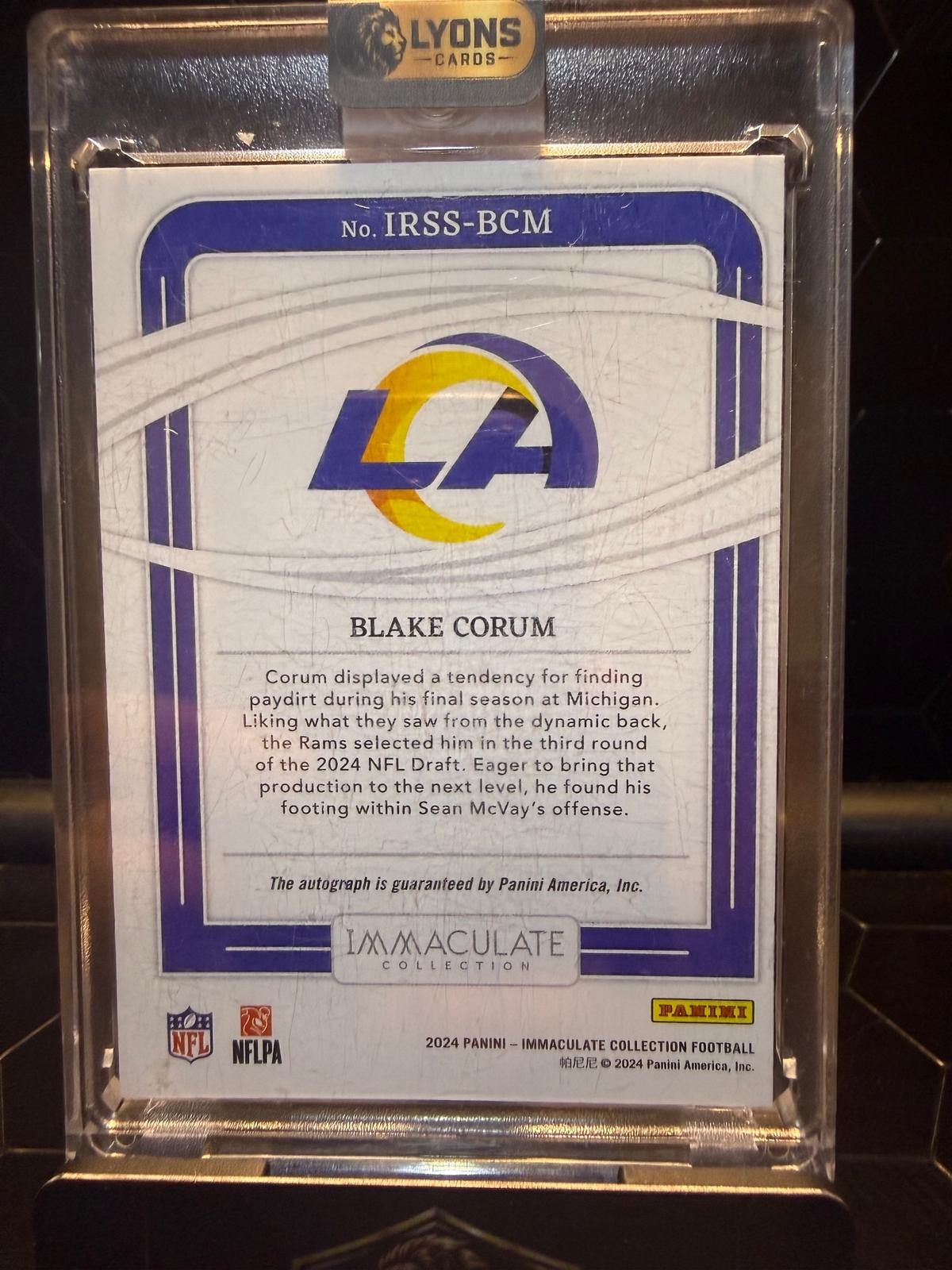 2024 Panini Immaculate Blake Corum #IRSS-BCM Rookie Auto 31/49