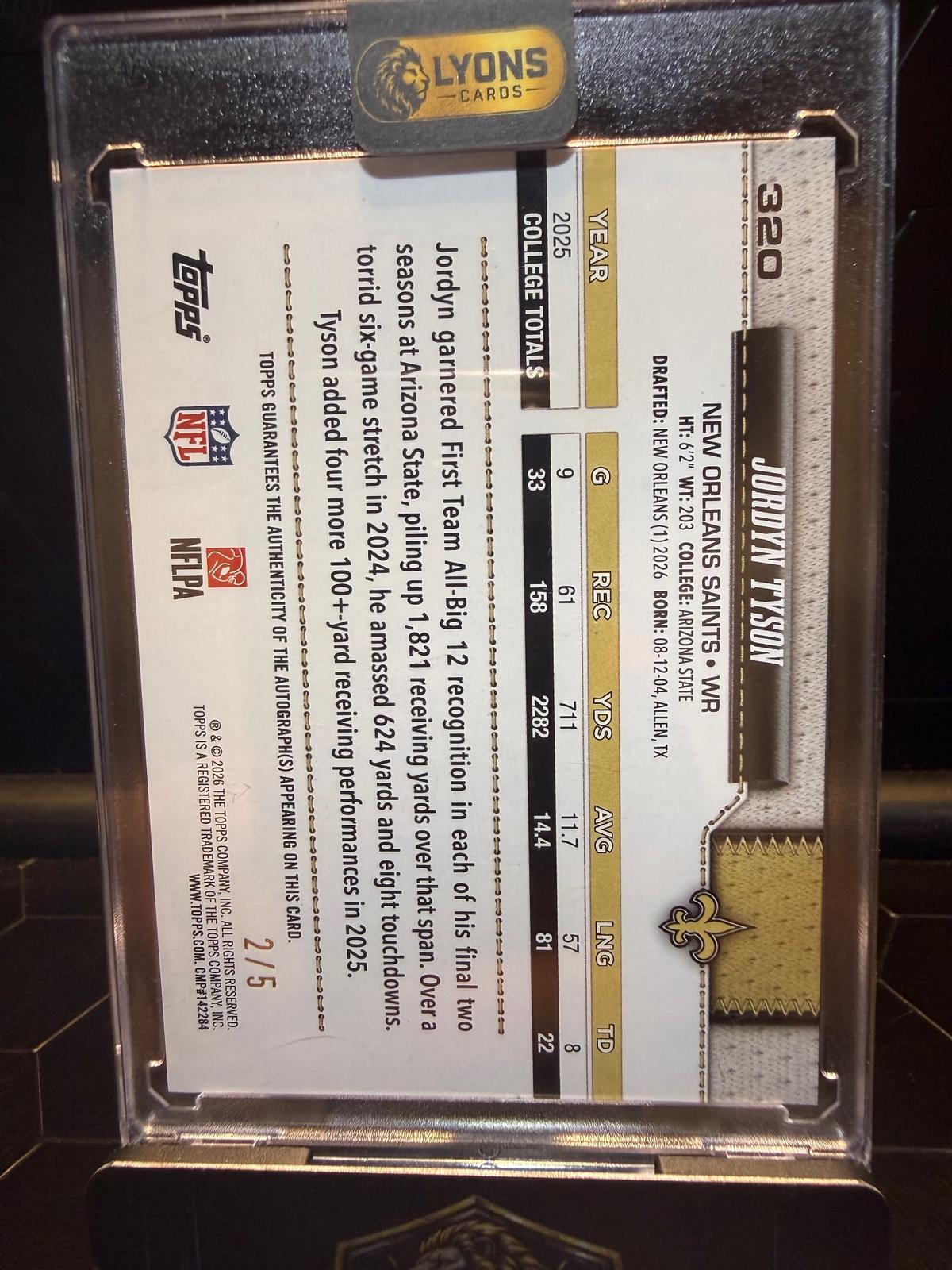 2026 Topps Flagship #320 Jordyn Tyson Auto