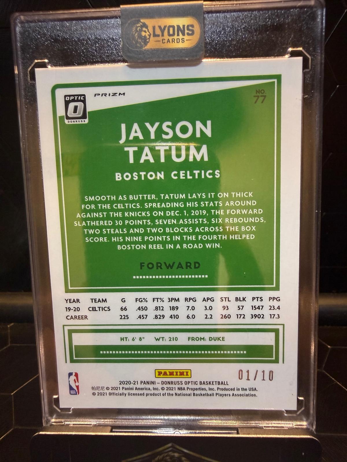 2020-21 Donruss Optic Jayson Tatum #77 Gold Prizm 01/10