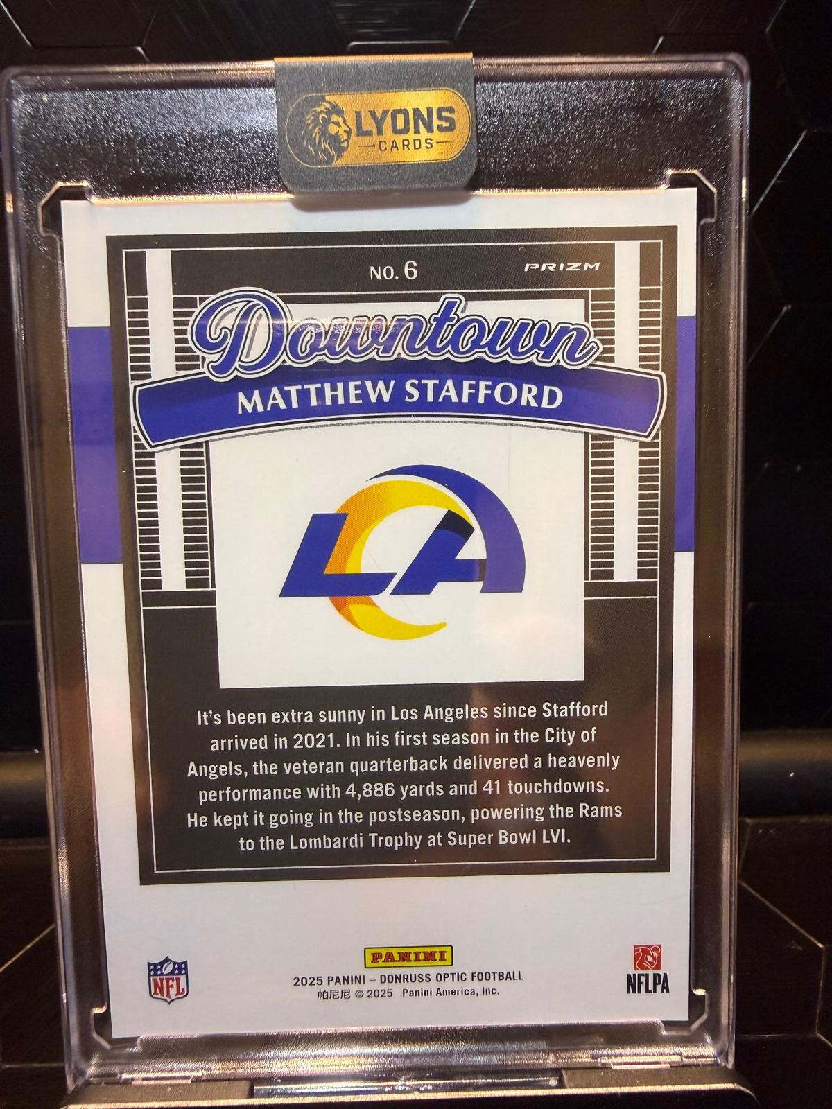 2025 Donruss Optic Matthew Stafford #6 Downtown Prizm