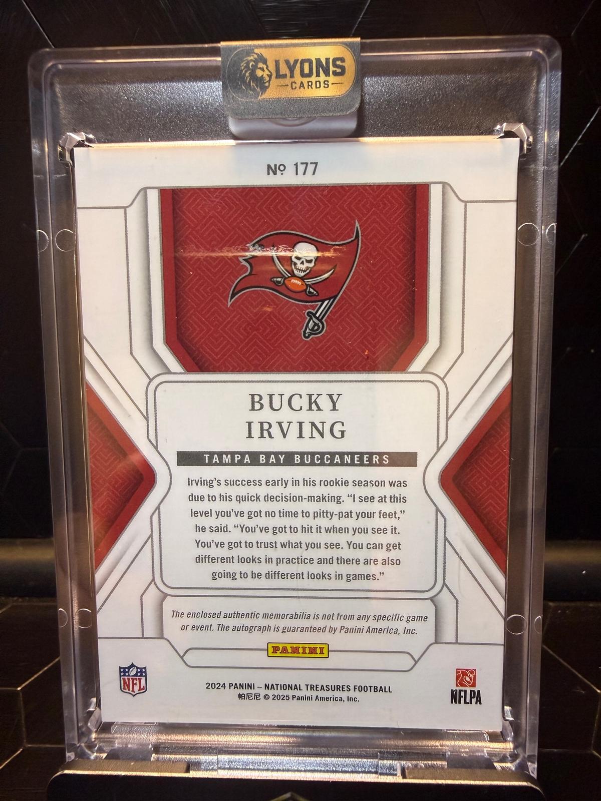 2024 Panini National Treasures Bucky Irving #177 True Rookie Patch Auto /99