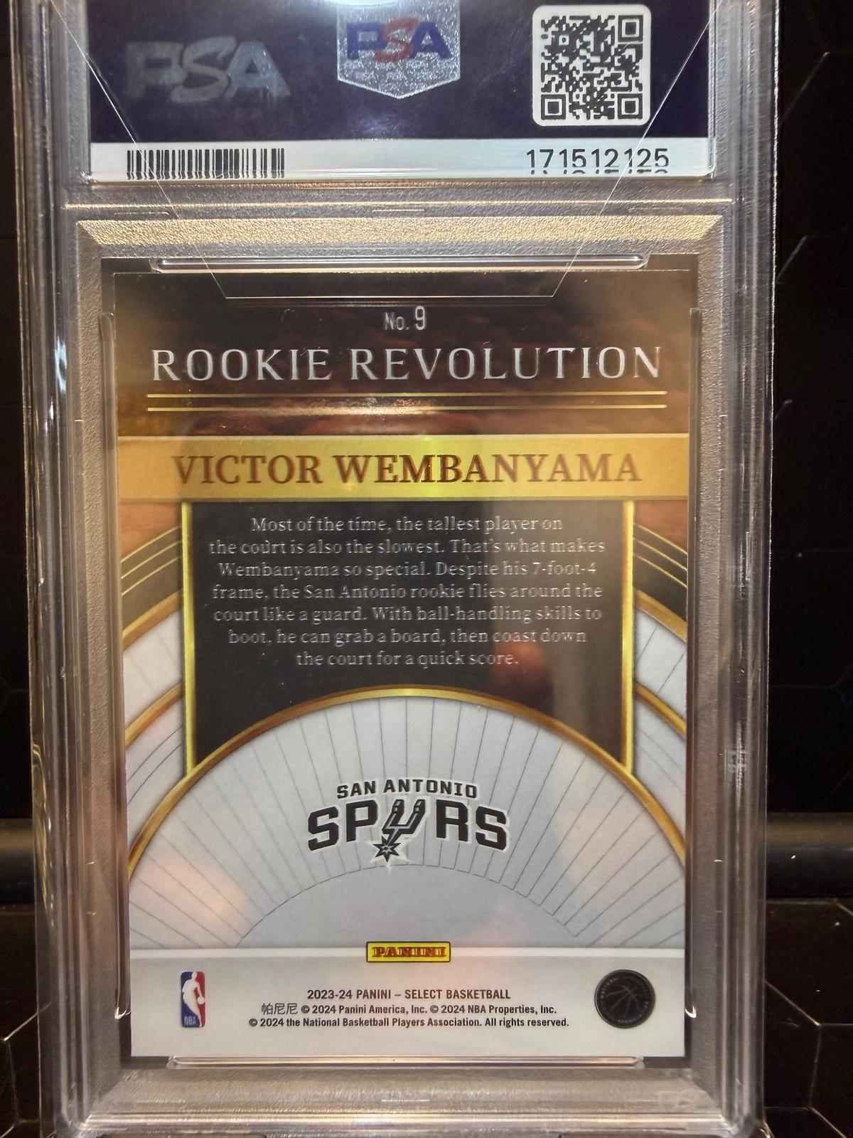 2023-24 Panini Select Victor Wembanyama #9 Rookie Revolution PSA 10