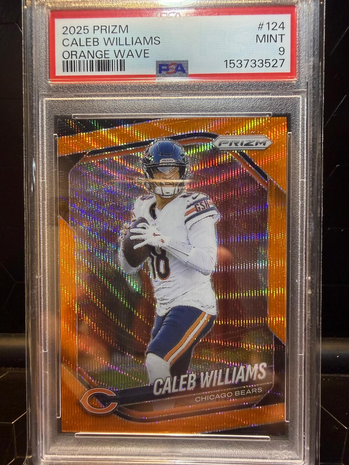 2025 Panini Prizm Caleb Williams #124 Orange Wave /65 PSA 9