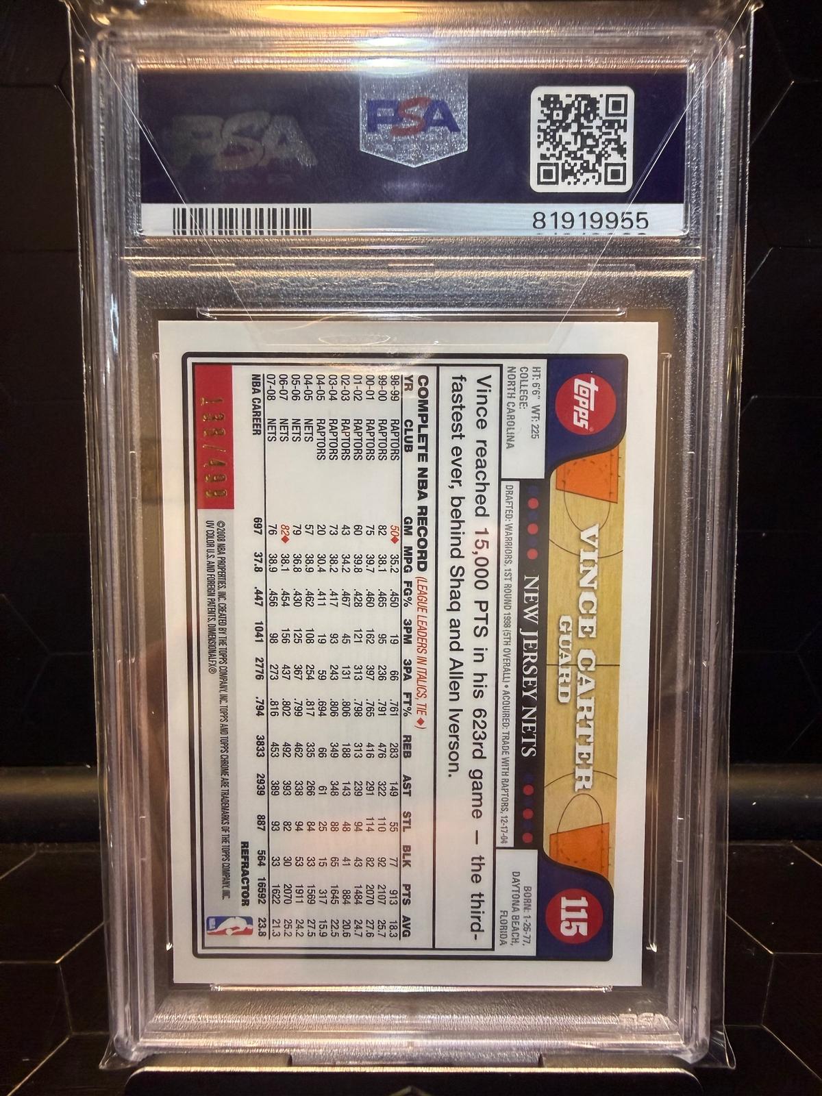 2008 Topps Chrome Vince Carter #115 Orange Refractor /499 PSA 10