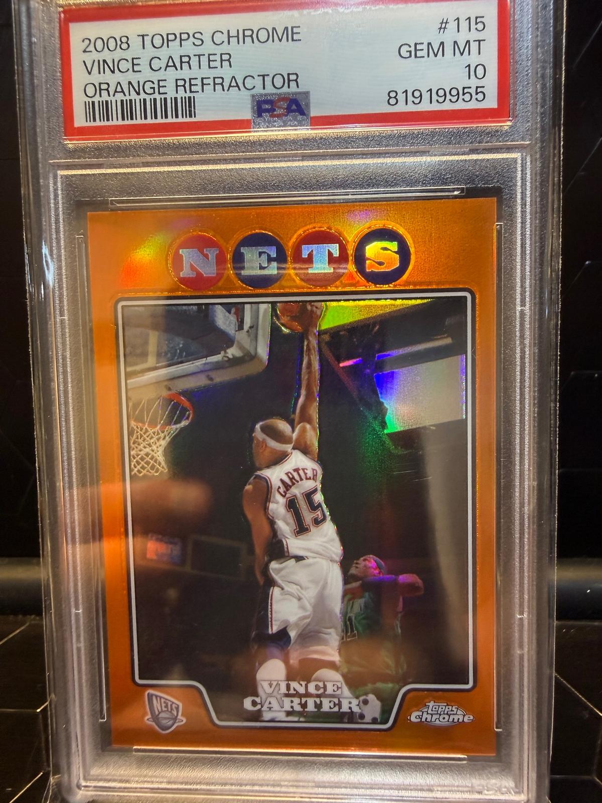 2008 Topps Chrome Vince Carter #115 Orange Refractor /499 PSA 10