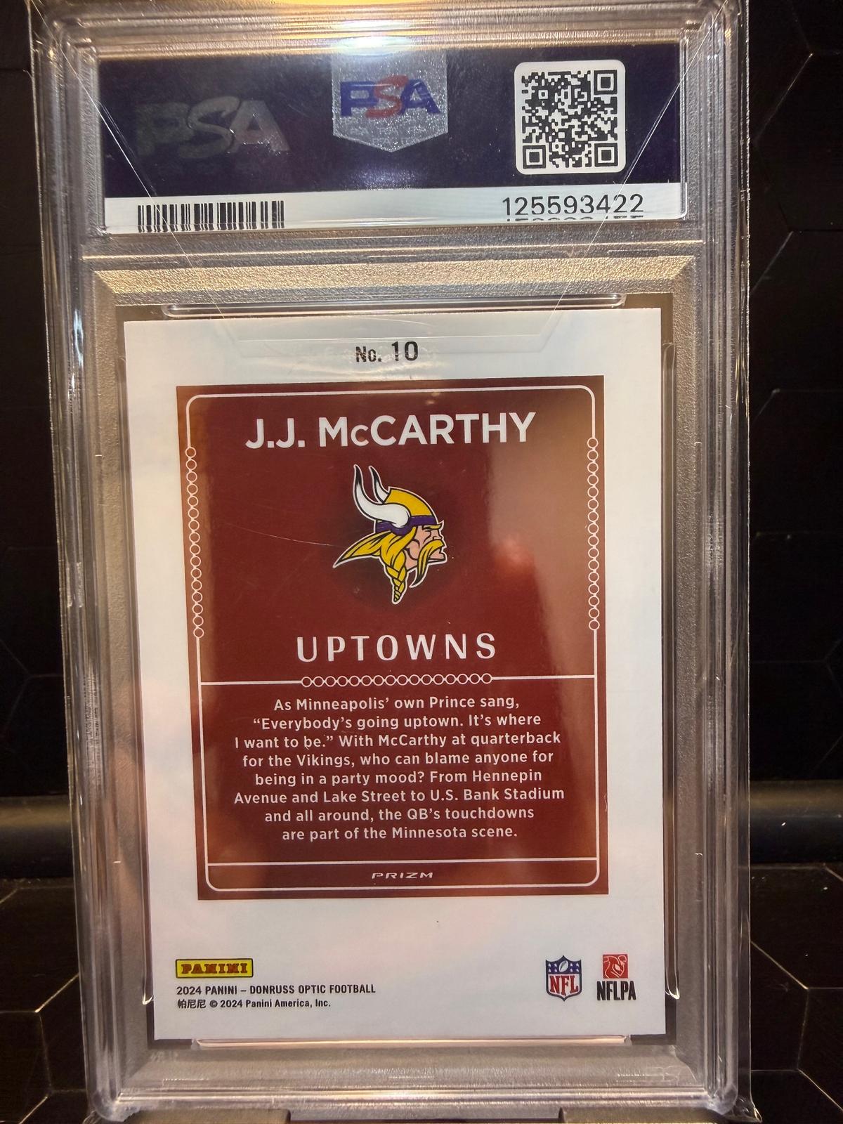 2024 Donruss Optic #10 J.J. McCarthy Uptowns PSA 10