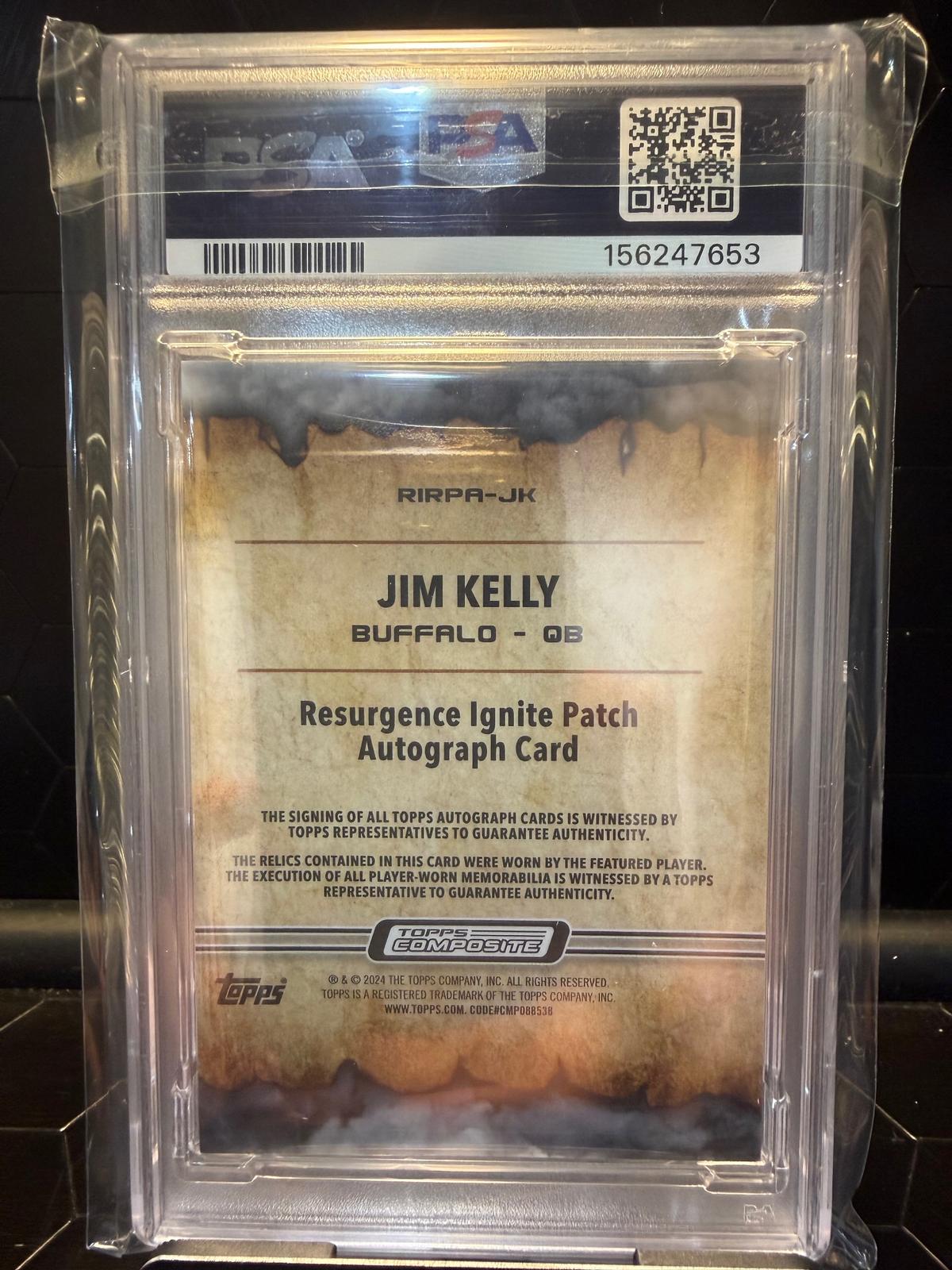 2023 Topps Composite Jim Kelly #JK Ignite Patch Auto Red Power Surge 2/5 PSA 9