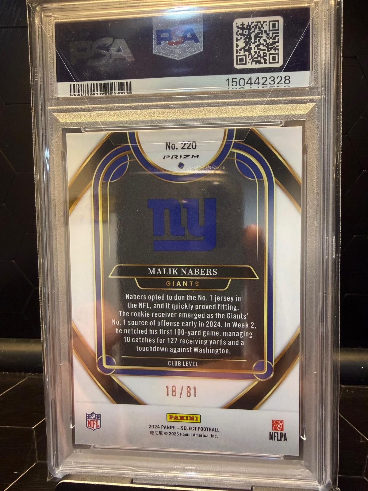 2024 Panini Select Malik Nabers #220 Dragon Scale Prizm RC 18/81 PSA 10