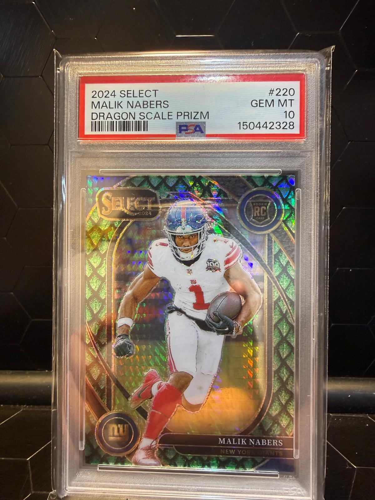 2024 Panini Select Malik Nabers #220 Dragon Scale Prizm RC 18/81 PSA 10