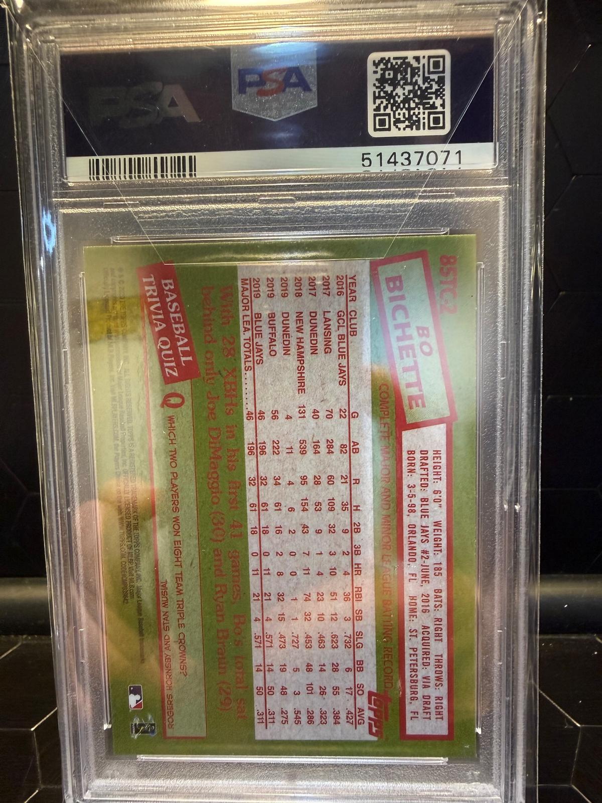 2020 Topps Chrome Bo Bichette #85TC2 1985 Topps RC PSA 9