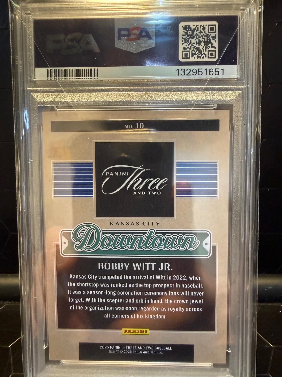 2025 Panini Three and Two #10 Bobby Witt Jr. Downtown PSA 8