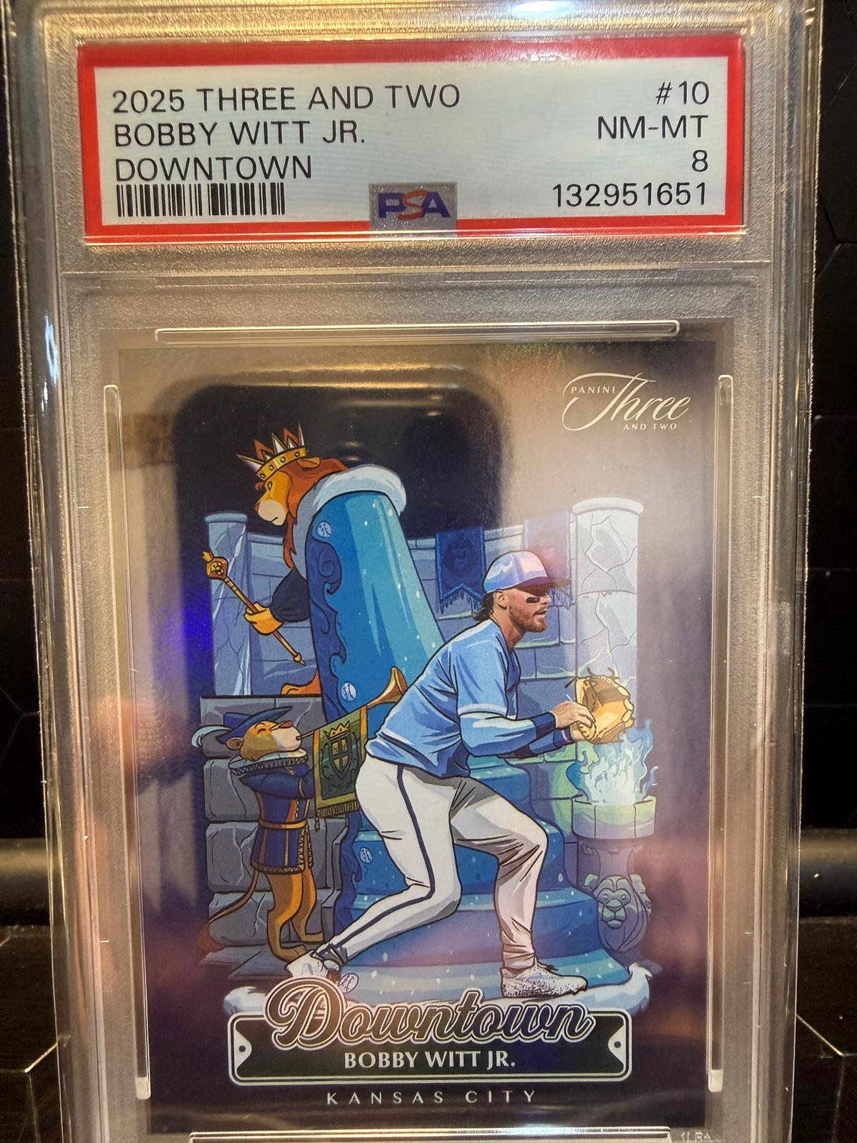 2025 Panini Three and Two #10 Bobby Witt Jr. Downtown PSA 8