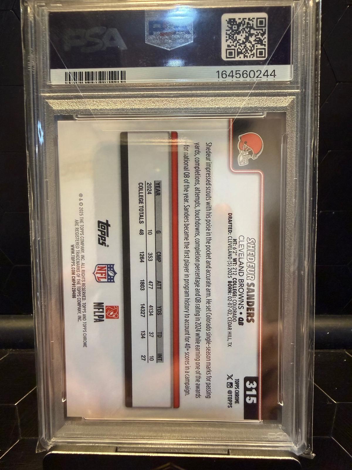 2025 Topps Chrome #315 Shedeur Sanders Variation Orange /25 PSA 9