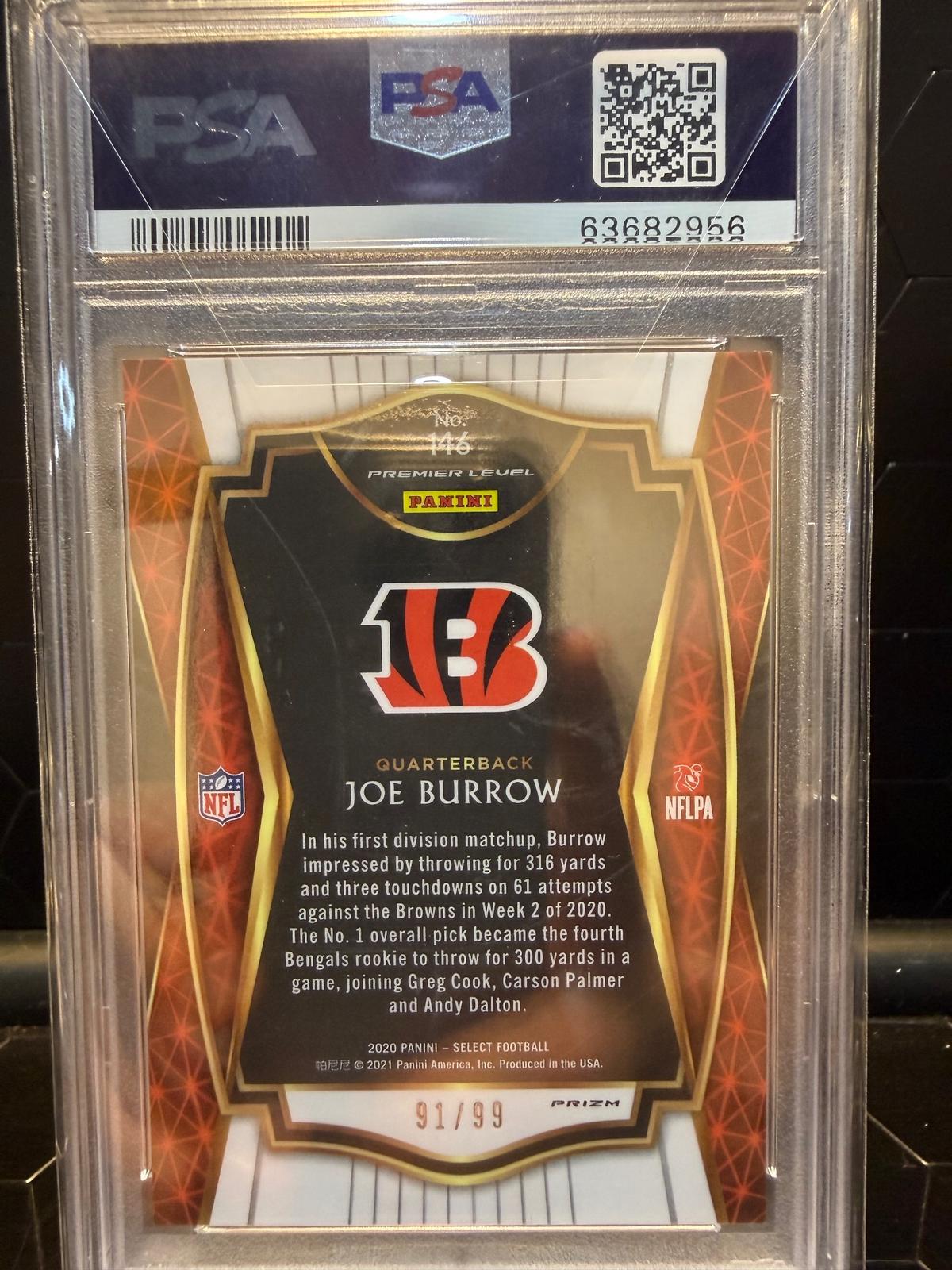 2020 Panini Select Joe Burrow #146 Light Blue Prizm RC 91/99 PSA 10