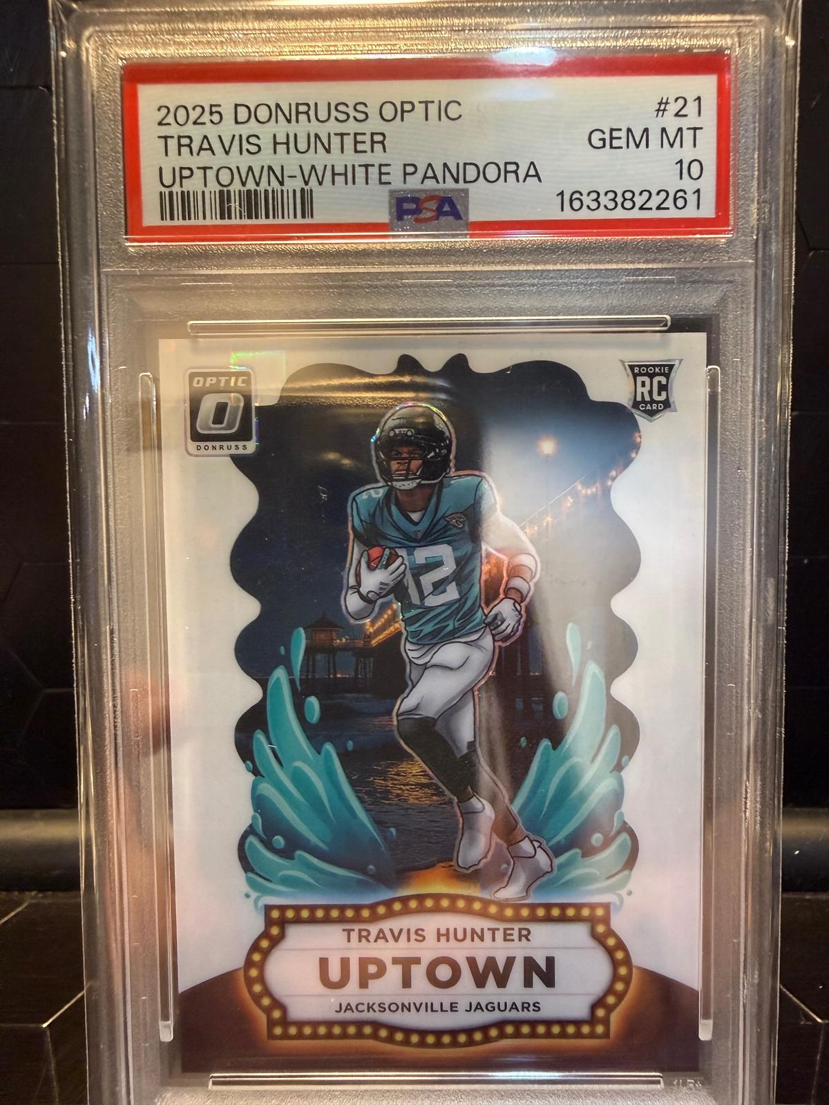 2025 Donruss Optic Travis Hunter #21 Uptown White Pandora RC /25 PSA 10