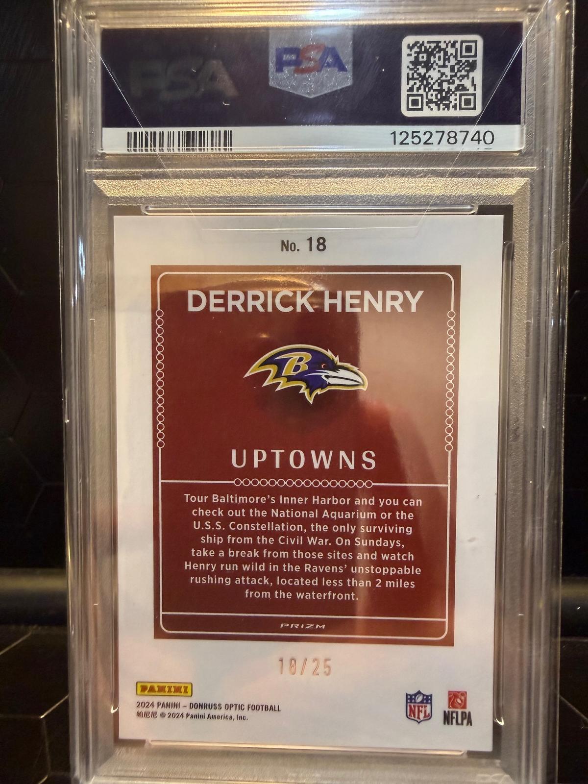 2024 Donruss Optic Derrick Henry #18 Uptowns White Pandora /25 PSA 9