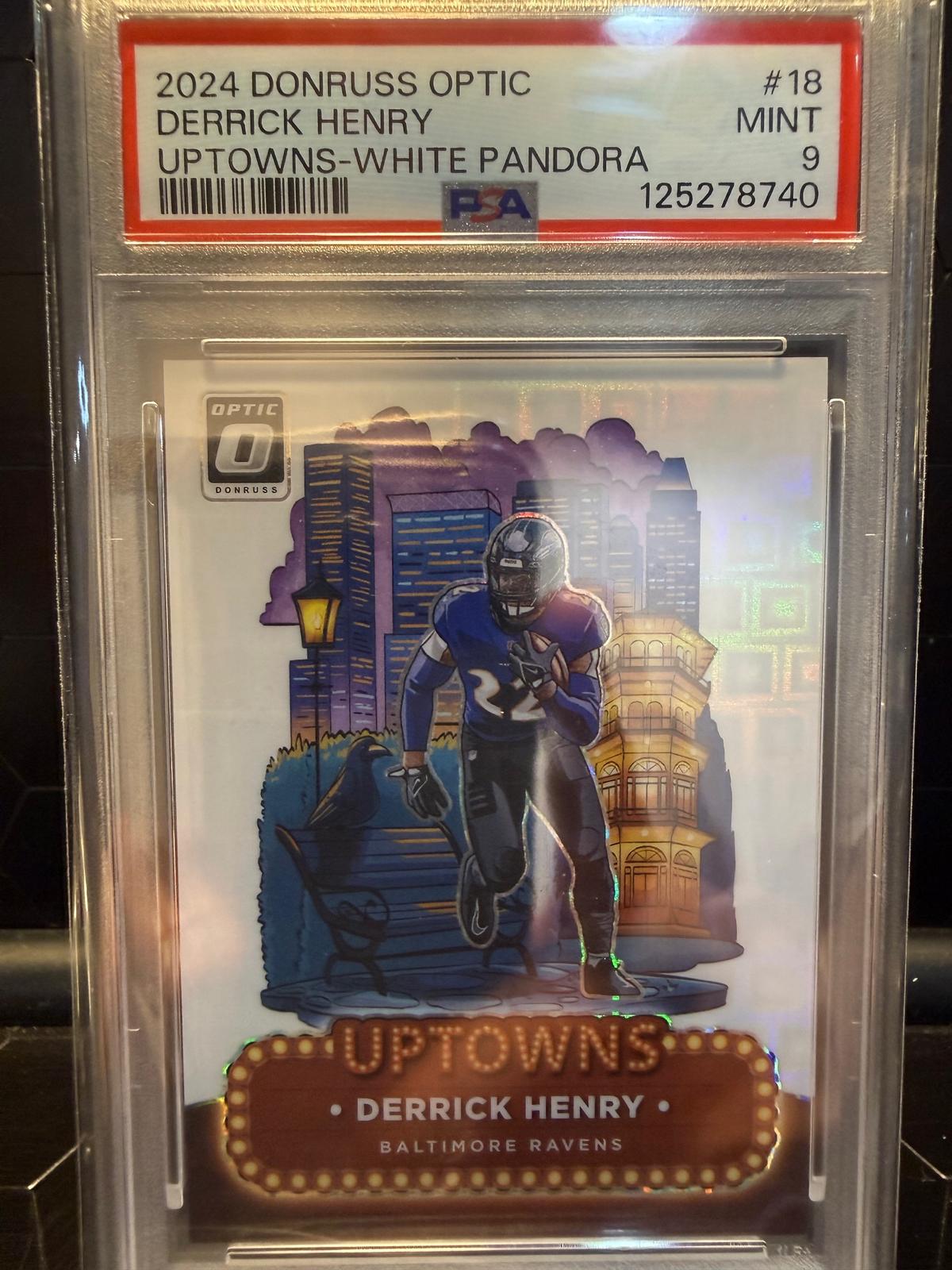 2024 Donruss Optic Derrick Henry #18 Uptowns White Pandora /25 PSA 9