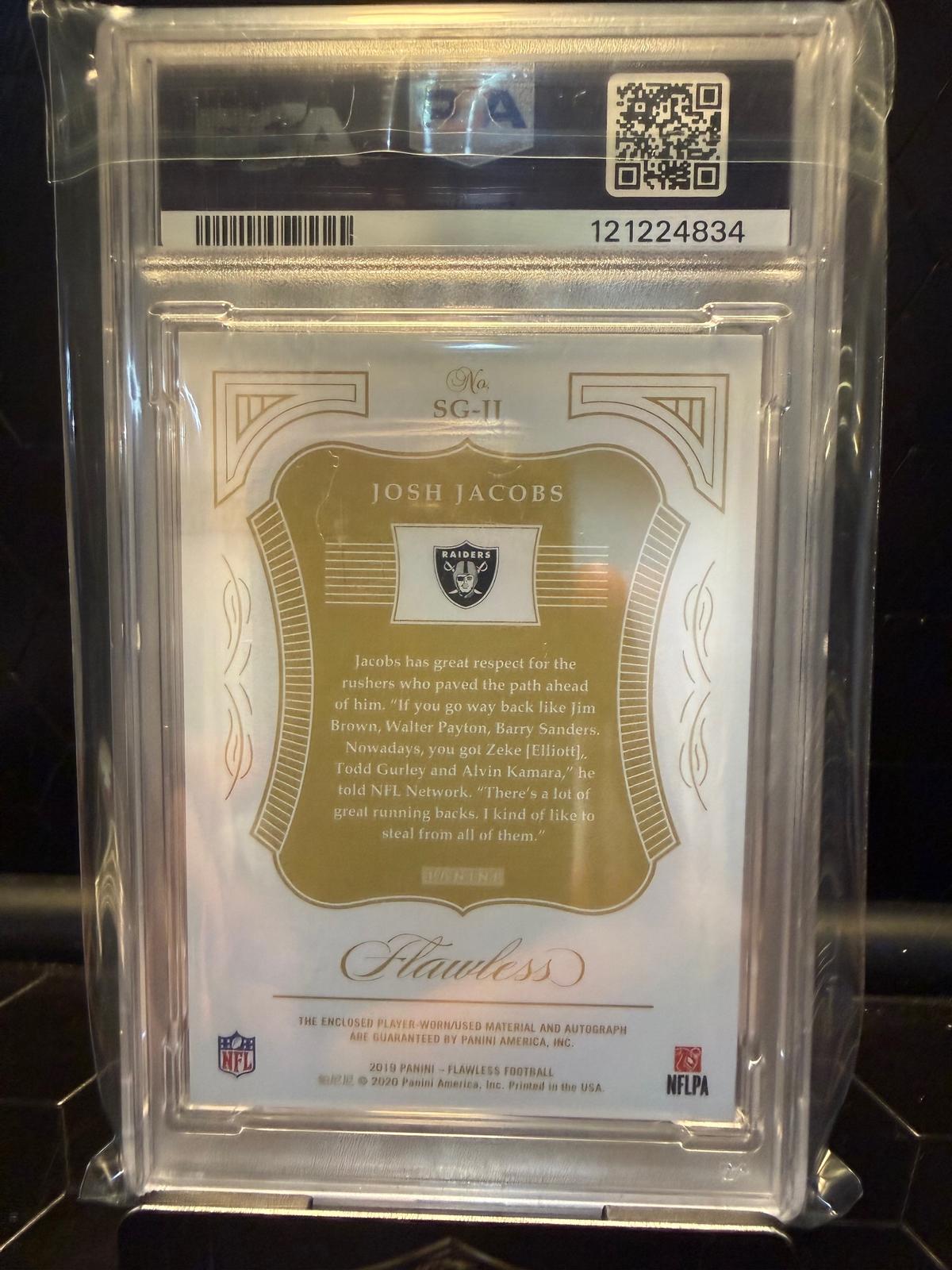 2019 Panini Flawless Josh Jacobs #SG-JJ Signature Gloves Auto /25 PSA 10 Auto 10