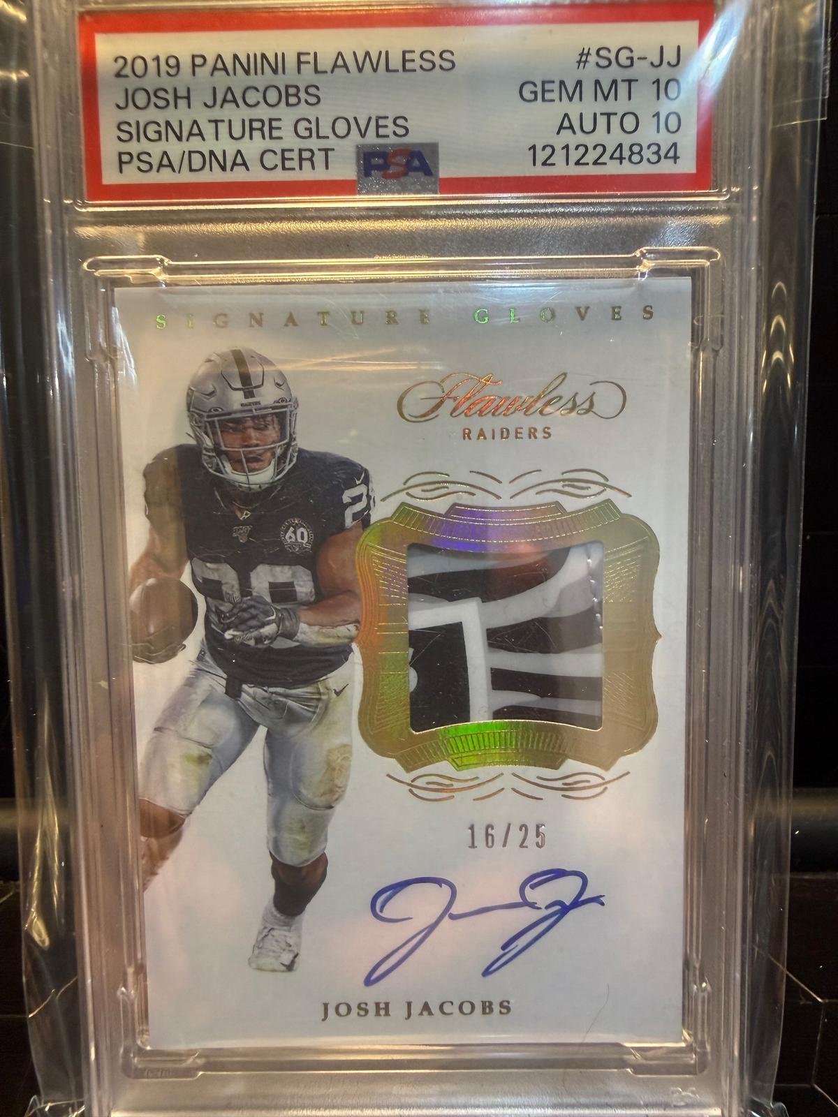 2019 Panini Flawless Josh Jacobs #SG-JJ Signature Gloves Auto /25 PSA 10 Auto 10
