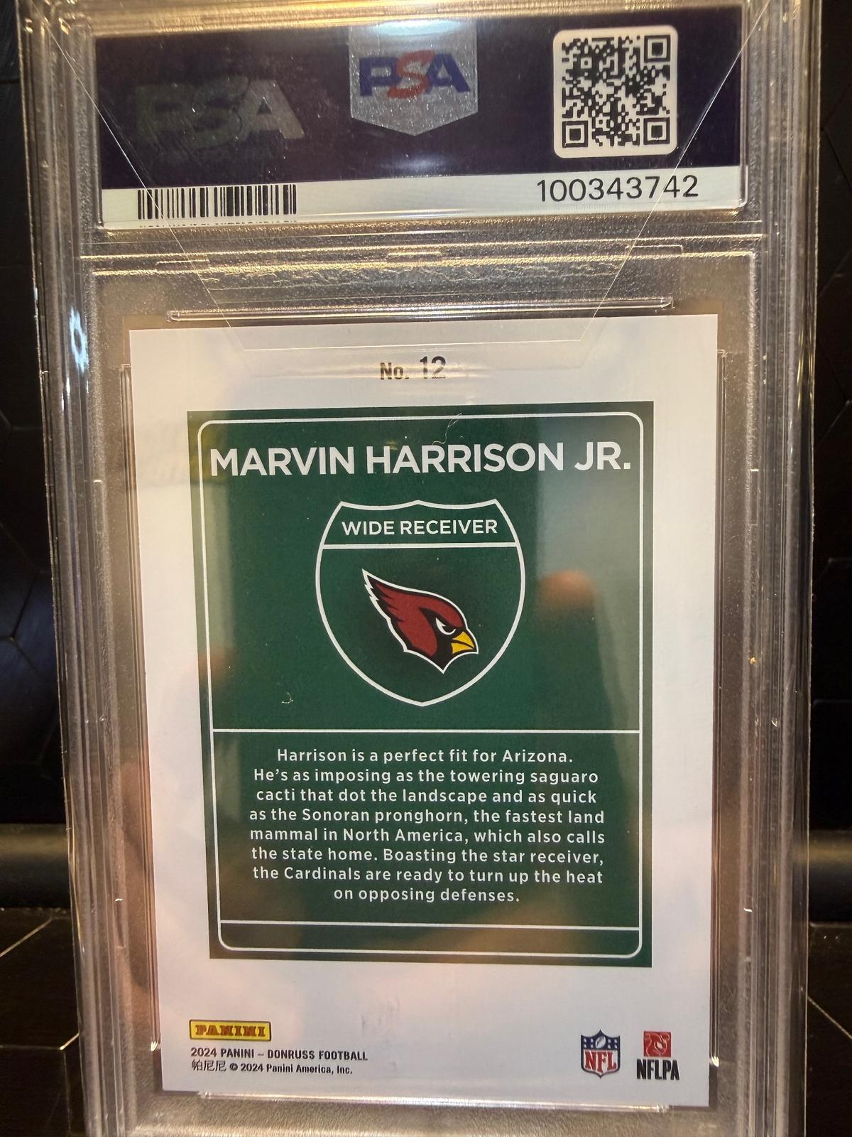 2024 Panini Donruss Marvin Harrison Jr. #12 Downtown! RC PSA 9