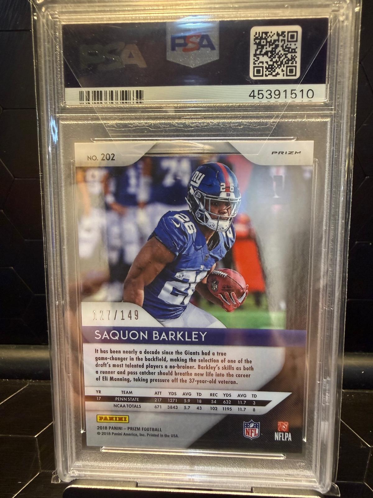 2018 Panini Prizm #202 Saquon Barkley Red Wave Prizm PSA 10