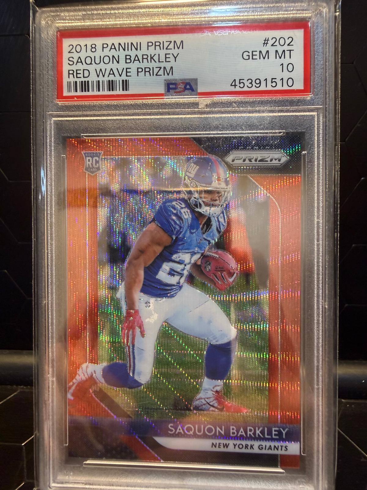 2018 Panini Prizm #202 Saquon Barkley Red Wave Prizm PSA 10