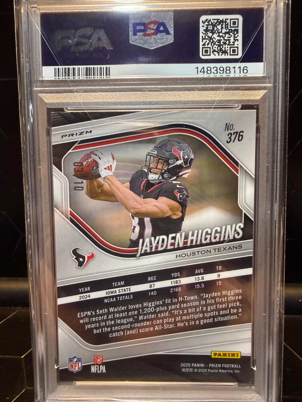 2025 Panini Prizm Jayden Higgins #376 Gold Shimmer RC 3/10 PSA 9