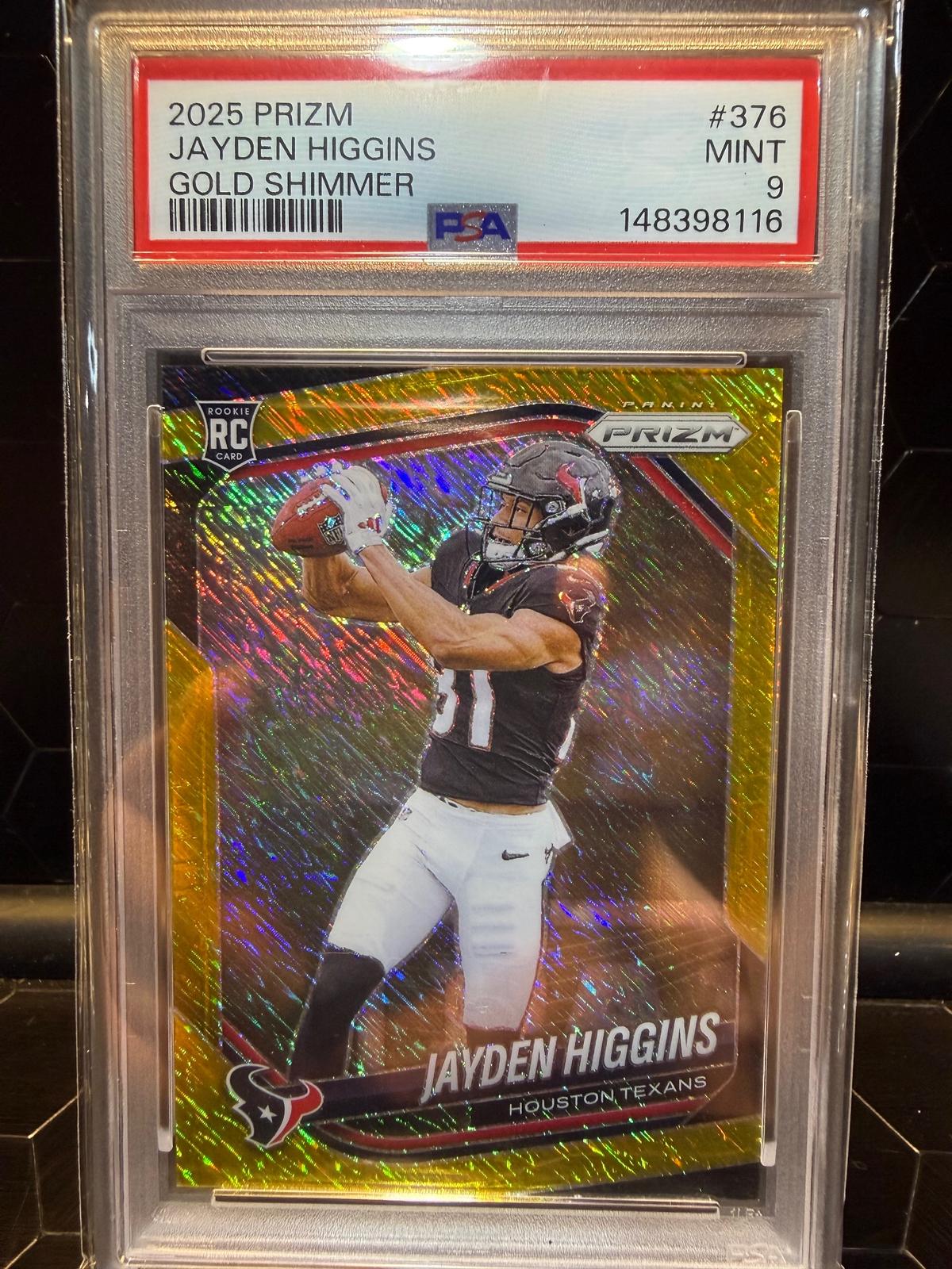 2025 Panini Prizm Jayden Higgins #376 Gold Shimmer RC 3/10 PSA 9