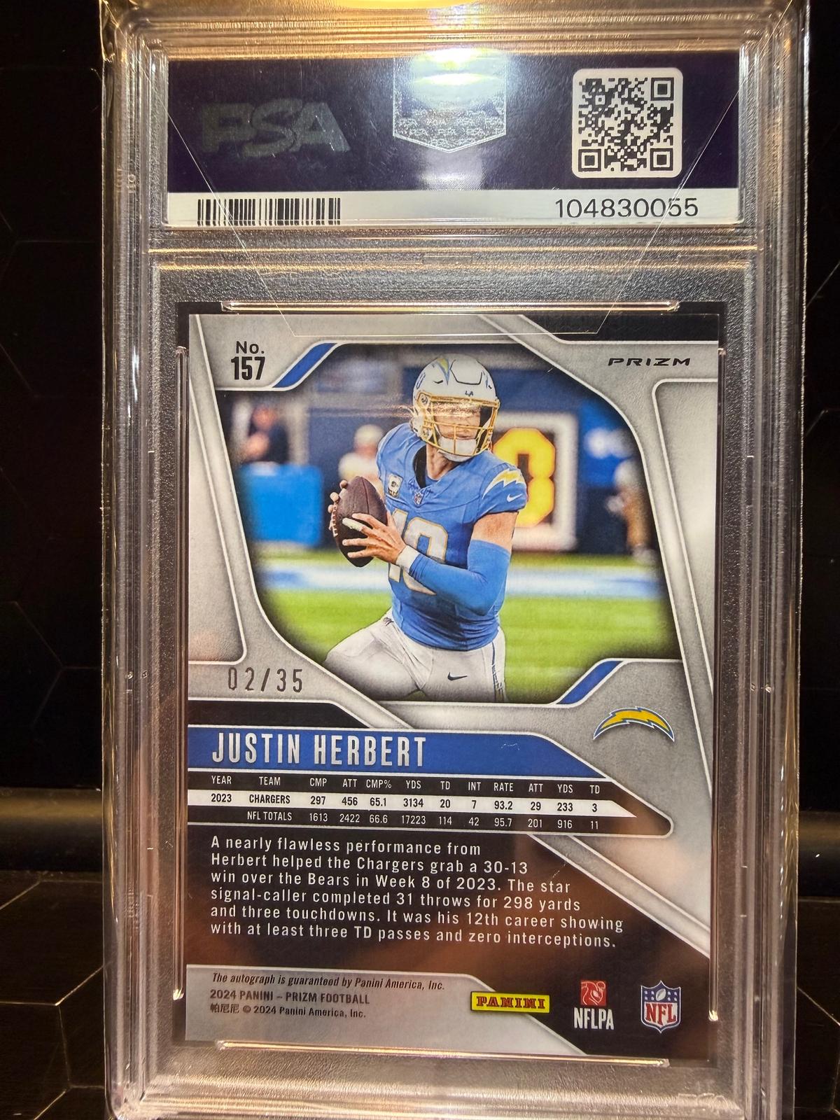 2024 Panini Prizm #157 Justin Herbert Auto Red Shimmer PSA 9
