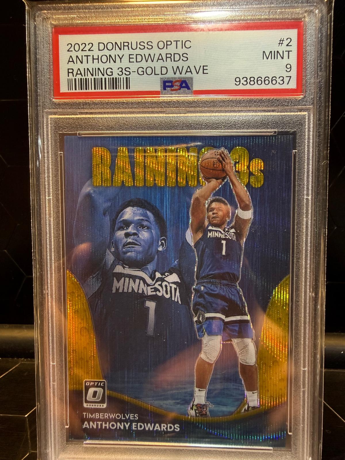 2022 Donruss Optic Anthony Edwards #2 Raining 3s Gold Wave 10/10 PSA 9