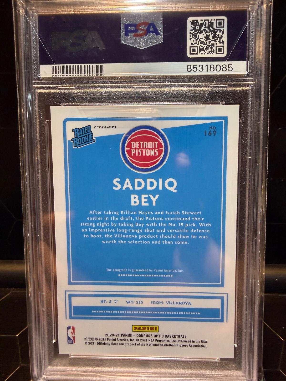 2020 Donruss Optic Saddiq Bey #169 Purple Rated Rookie Auto PSA 10