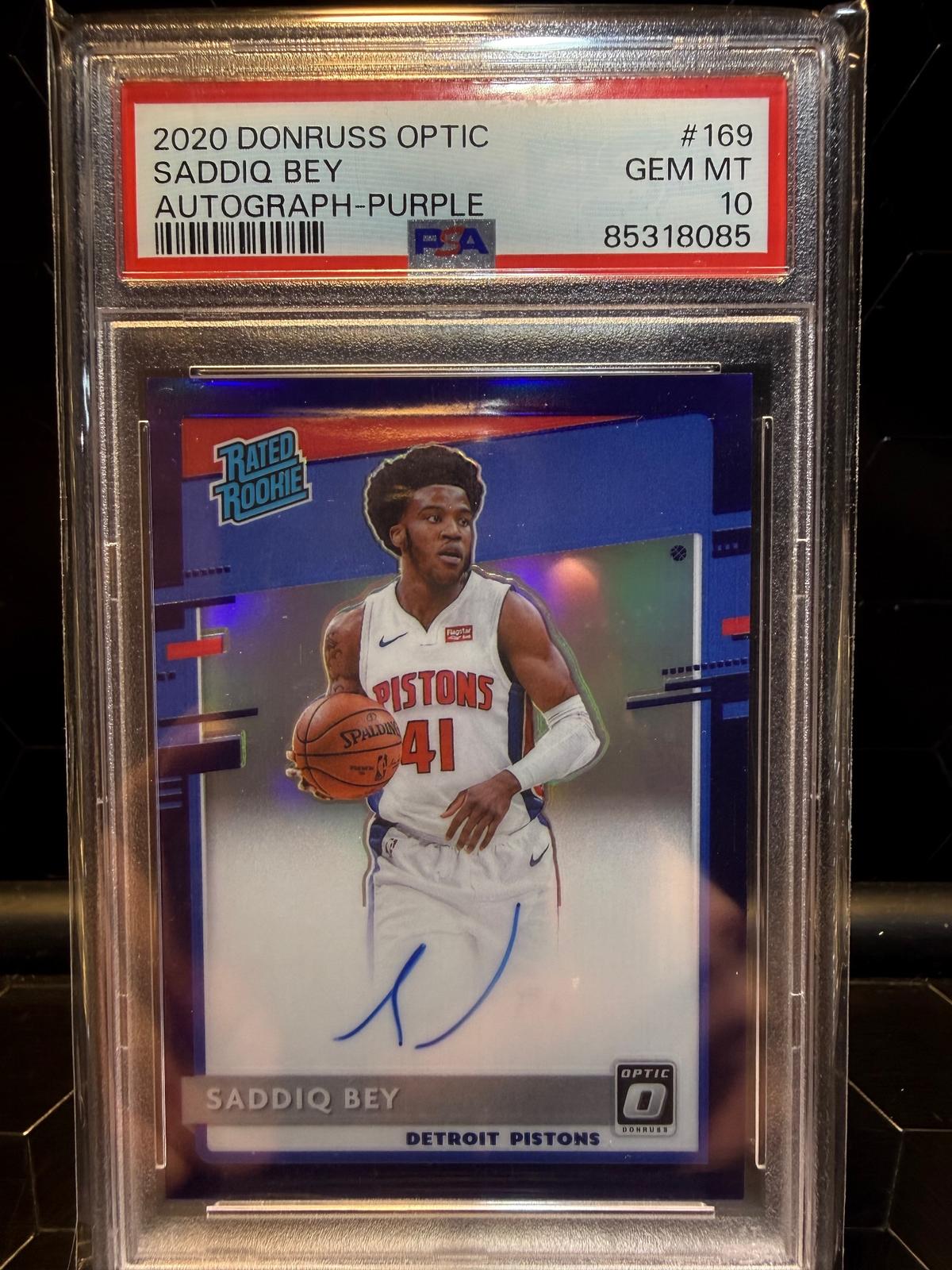 2020 Donruss Optic Saddiq Bey #169 Purple Rated Rookie Auto PSA 10
