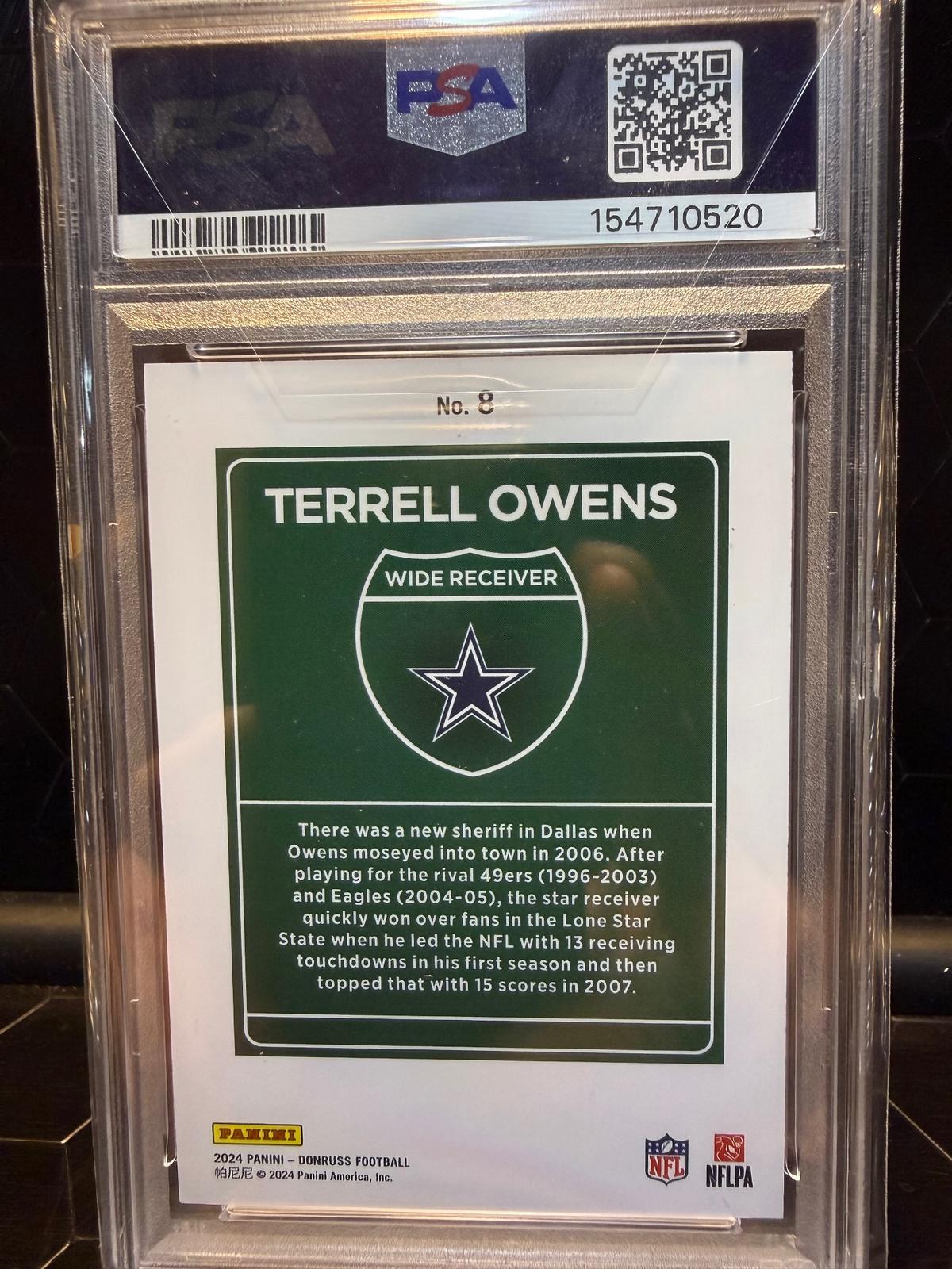2024 Panini Donruss Terrell Owens #8 Downtown PSA 9