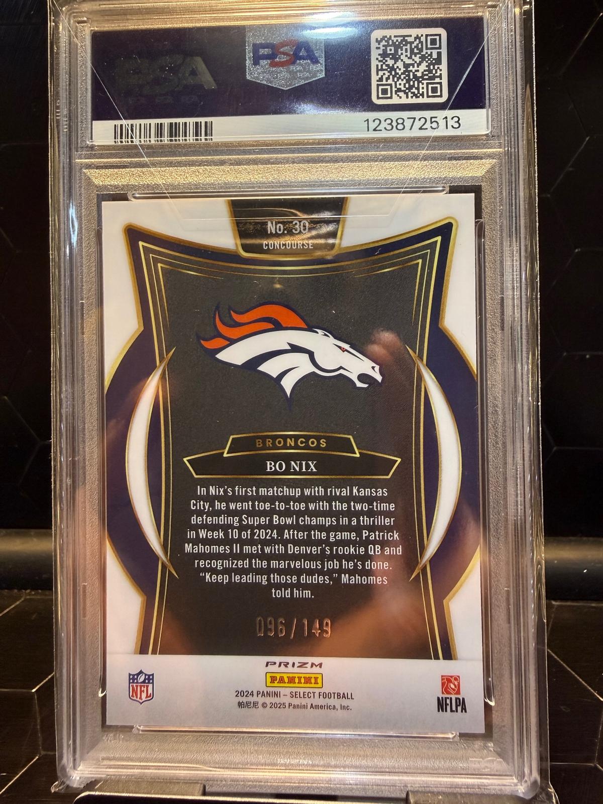 2024 Panini Select #30 Bo Nix Maroon Prizm PSA 10