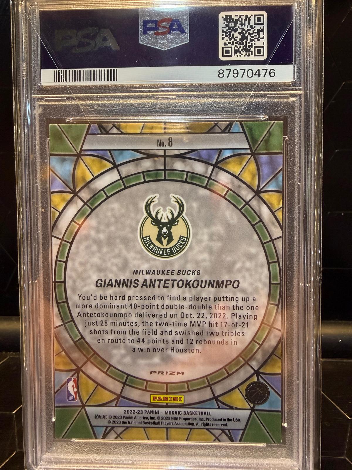 2022-23 Panini Mosaic Giannis Antetokounmpo #8 Stained Glass PSA 10