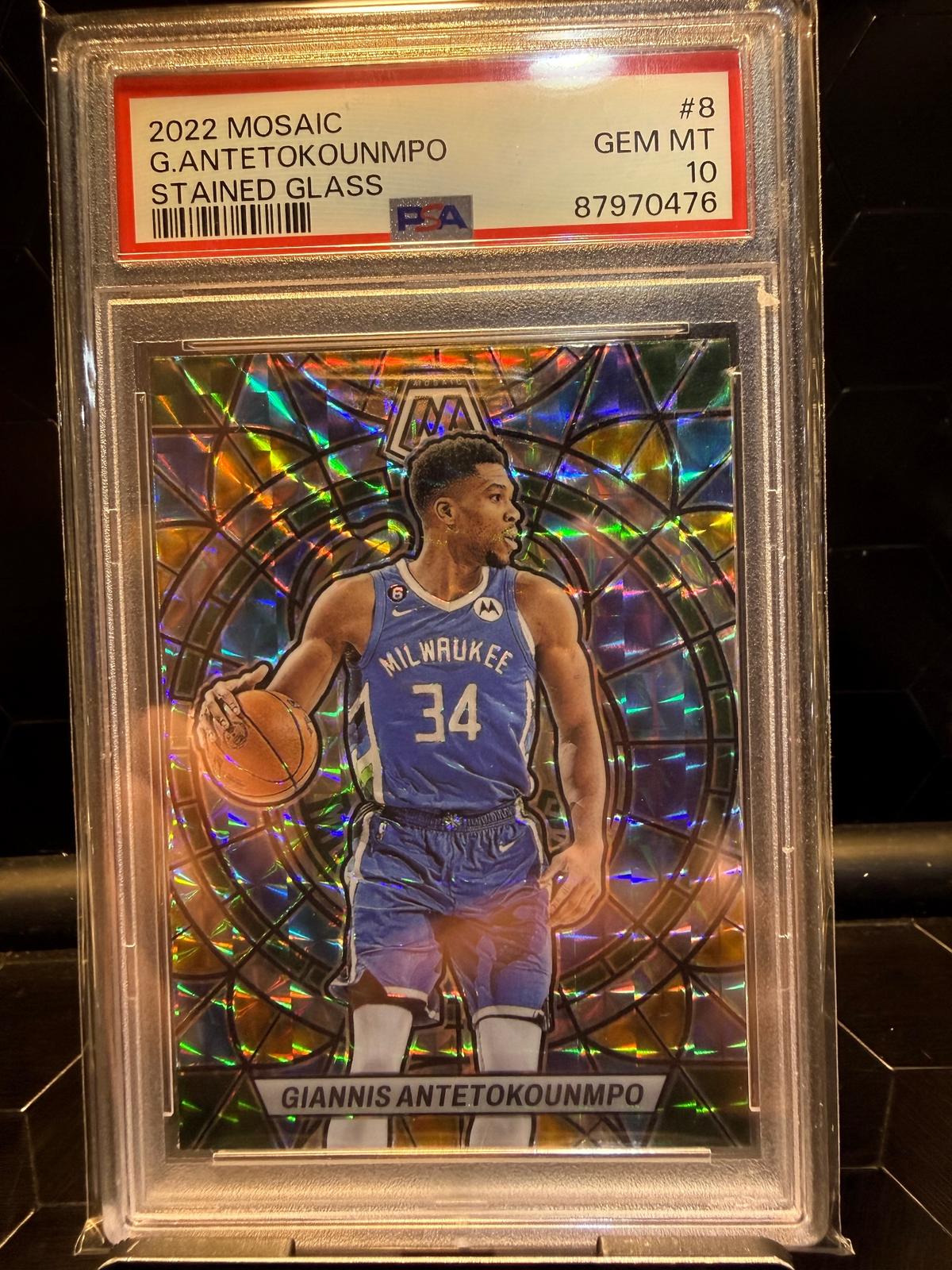 2022-23 Panini Mosaic Giannis Antetokounmpo #8 Stained Glass PSA 10