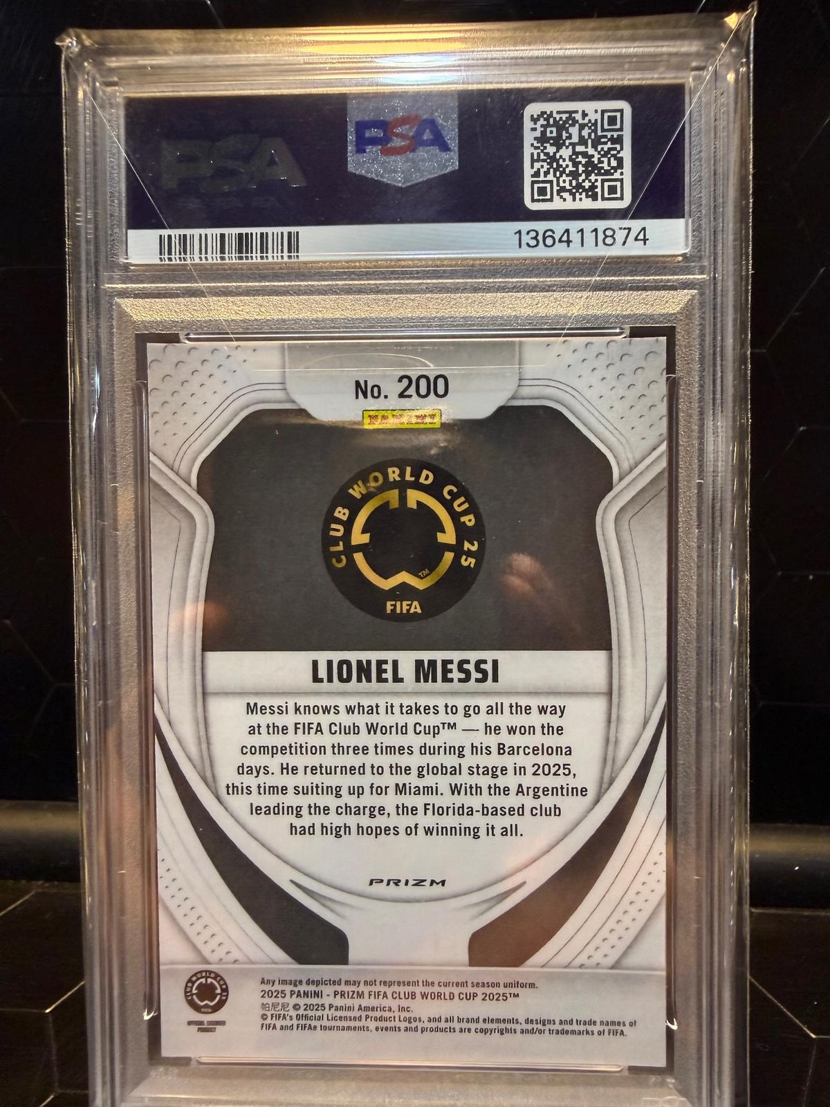 2025 Panini Prizm FIFA Club World Cup #200 Lionel Messi Glitter Prizm PSA 10